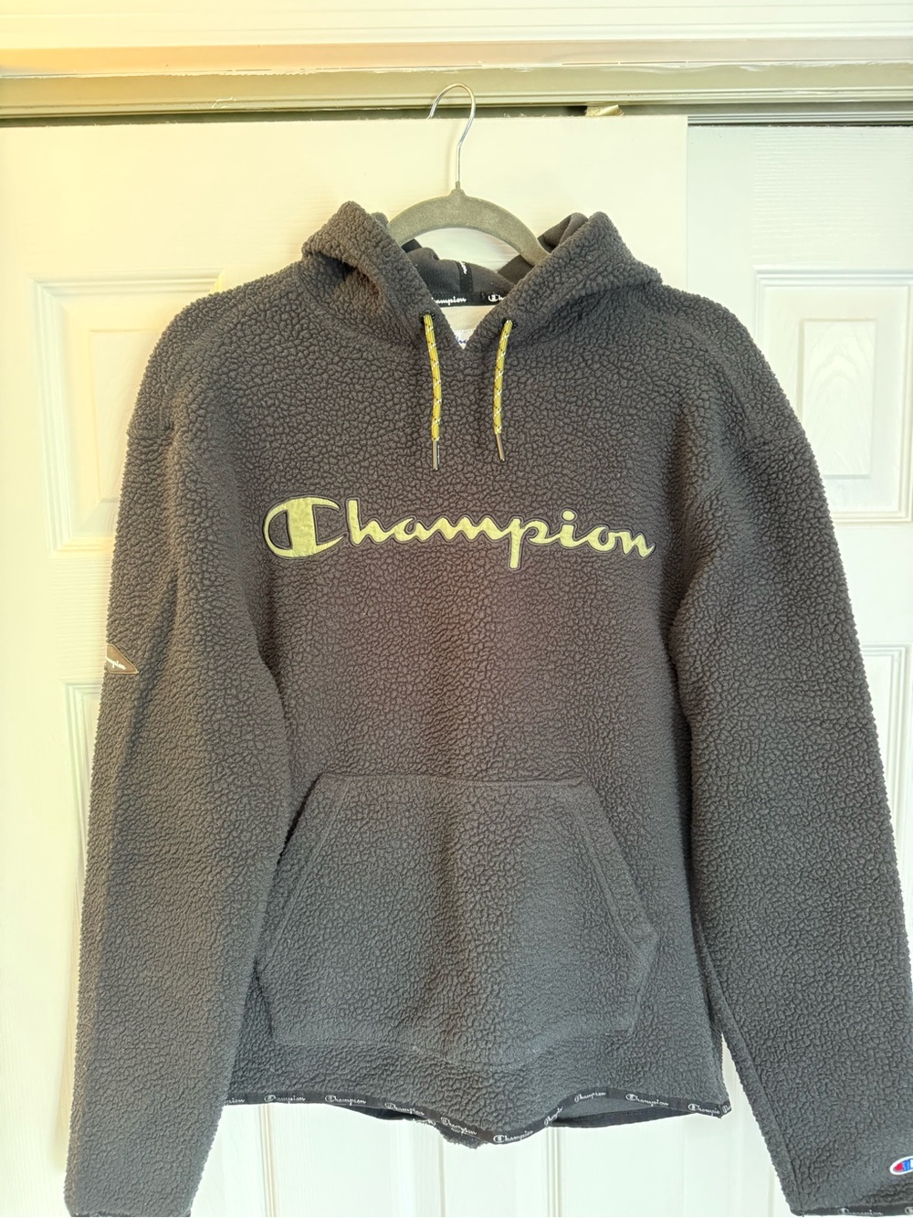 Champion Charcoal Sherpa Hoodie with Yellow Accents